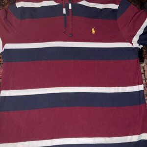 Polo Ralph Lauren Burgundy/Navy/White Striped Hooded Drawstring Sweatshirt